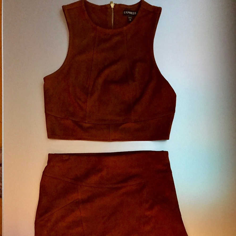 Camel 2 piece faux suede outfit